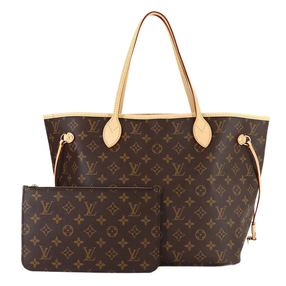 LOUIS VUITTON MONOGRAM NEVERFULL MM TOTE BAG: LOUIS VUITTON Monogram Neverfull MM Tote Bag Brand: LOUIS VUITTON Type/Style: Tote Bag Material: Monogram Canvas Color: Beige Size: W 12.60 inch, H 11.22 inch, D 6.30 inch Accessories: None