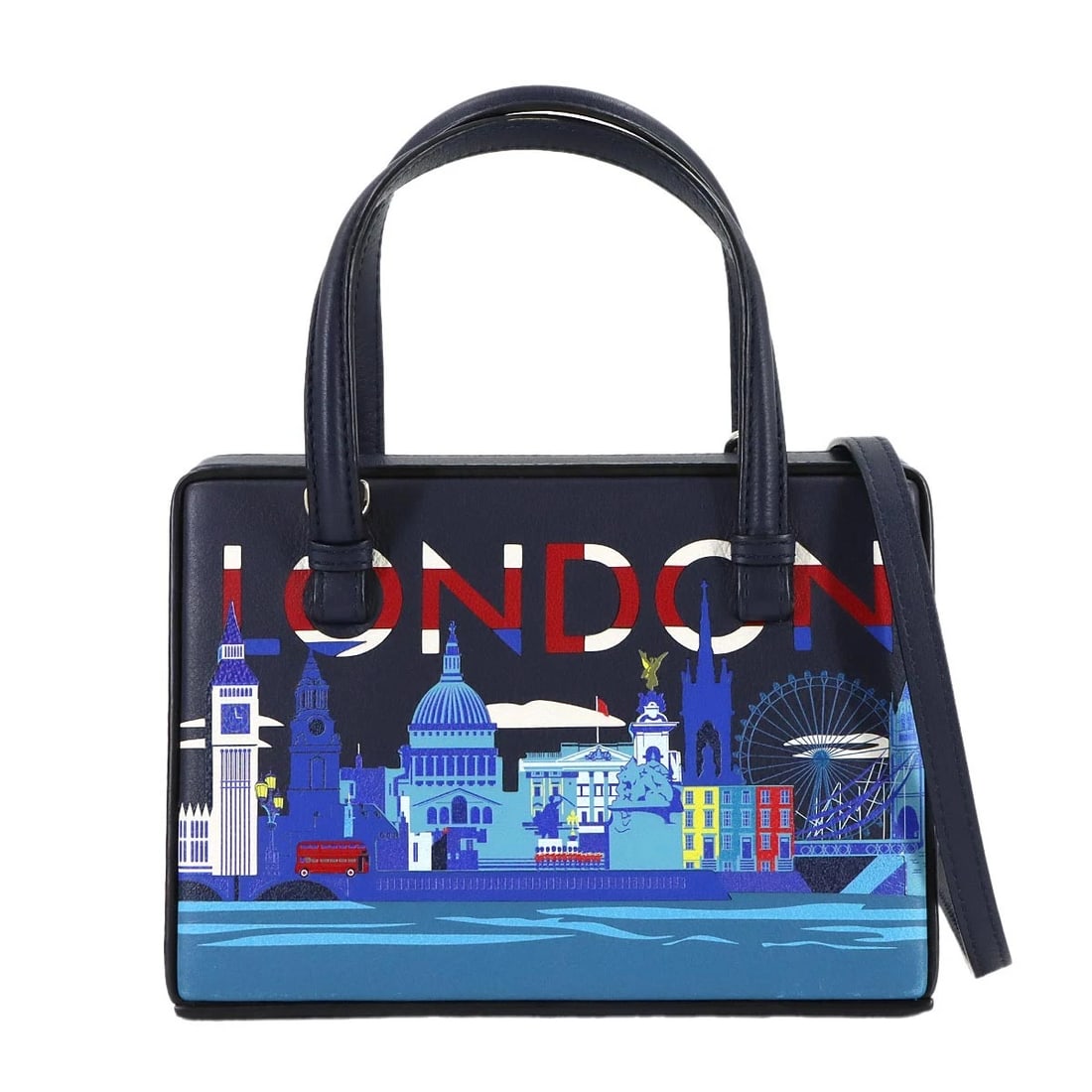 LOEWE POSTAL SMALL CITY LONDON 2WAY HAND SHOULDER BAG LEATHER: LOEWE Postal Small City London 2way Hand Shoulder Bag Leather Brand: LOEWE Type/Style: Hand Bag / Shoulder Bag Material: Leather Color: Navy , Multi color Size: W 7.28 inch, H 5.12 inch, D 3.35 inch