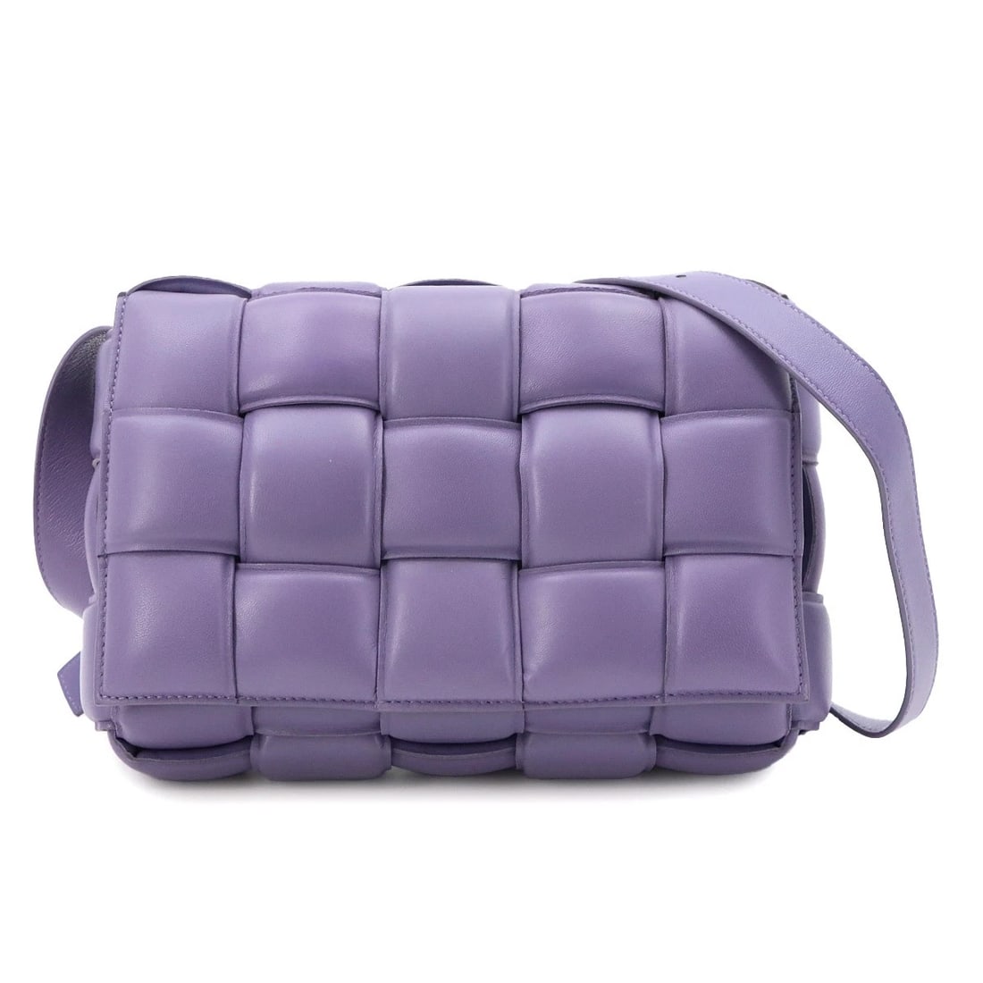 BOTTEGA VENETA INTRECCIATO PADDED CASSETTE SHOULDER BAG: BOTTEGA VENETA Intrecciato Padded Cassette Shoulder Bag Brand: BOTTEGA VENETA Type/Style: Shoulder Bag Material: Leather Color: Purple Size: W 9.84 inch, H 6.69 inch, D 2.95 inch Accessories: None