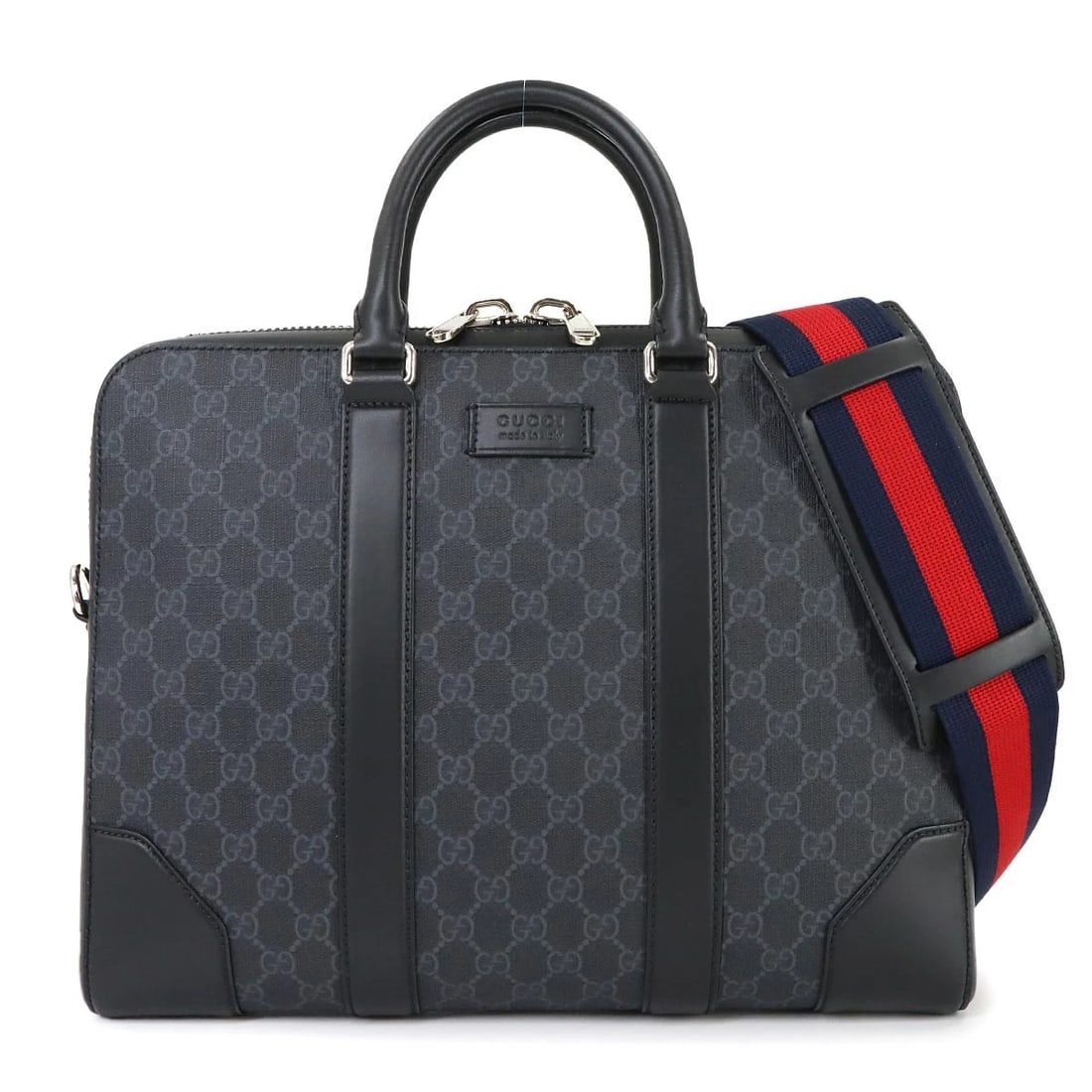 GUCCI GG SUPREME BRIEFCASE 2WAY BUSINESS SHOULDER BAG: GUCCI GG Supreme Briefcase 2way Business Shoulder Bag Brand: GUCCI Type/Style: Business Bag / Shoulder Bag Material: GG Supreme Canvas Color: Black , Gray Size: W 14.37 inch, H 11.22 inch, D 2.56 inch