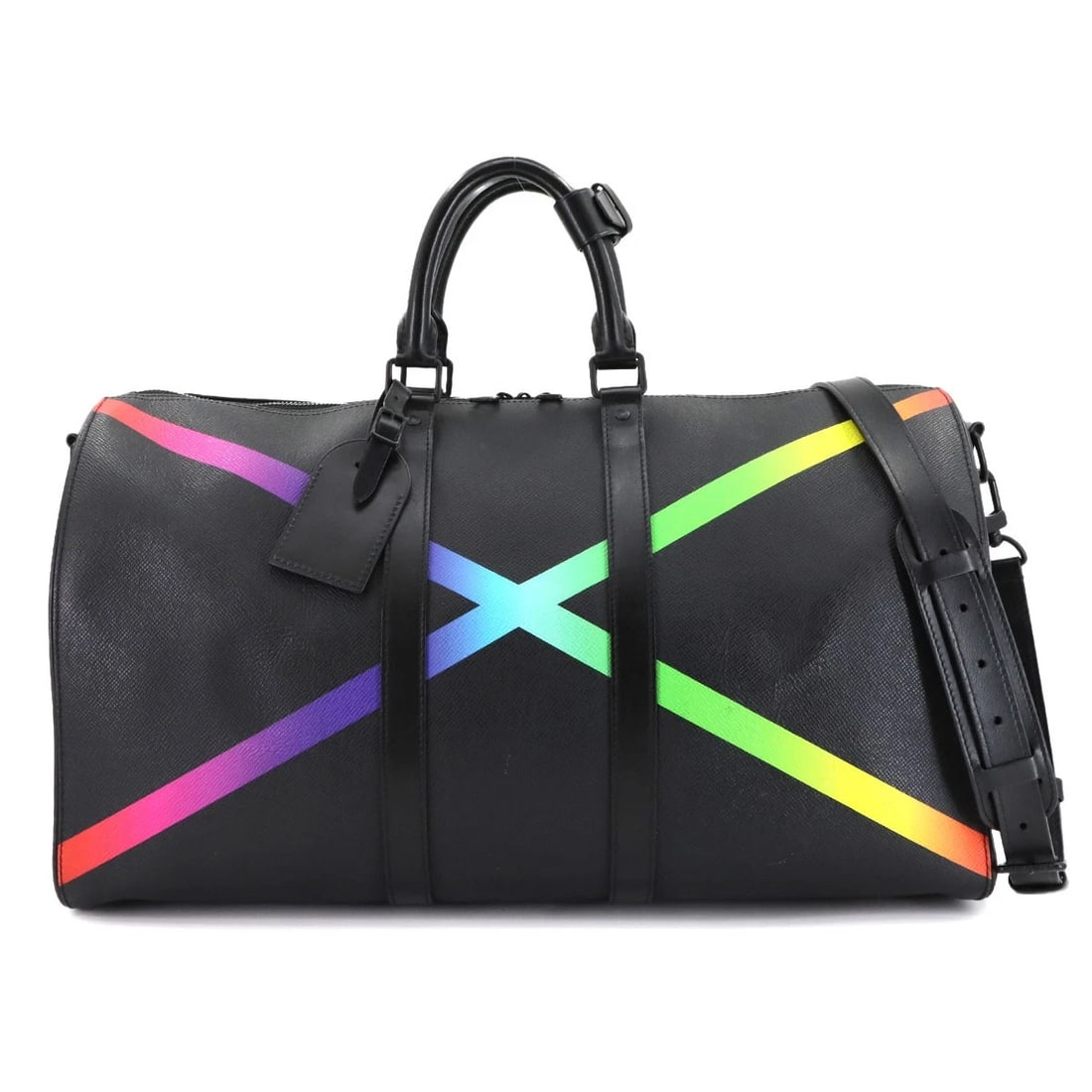 LOUIS VUITTON TAIGA RAINBOW KEEPALL BANDOULIERE 50 LUGGAGE: LOUIS VUITTON Taiga Rainbow Keepall Bandouliere 50 Luggage Brand: LOUIS VUITTON Type/Style: Luggage Material: Taiga Leather Color: Black , Rainbow Size: W 19.69 inch, H 11.02 inch, D 8.66 inch Acc