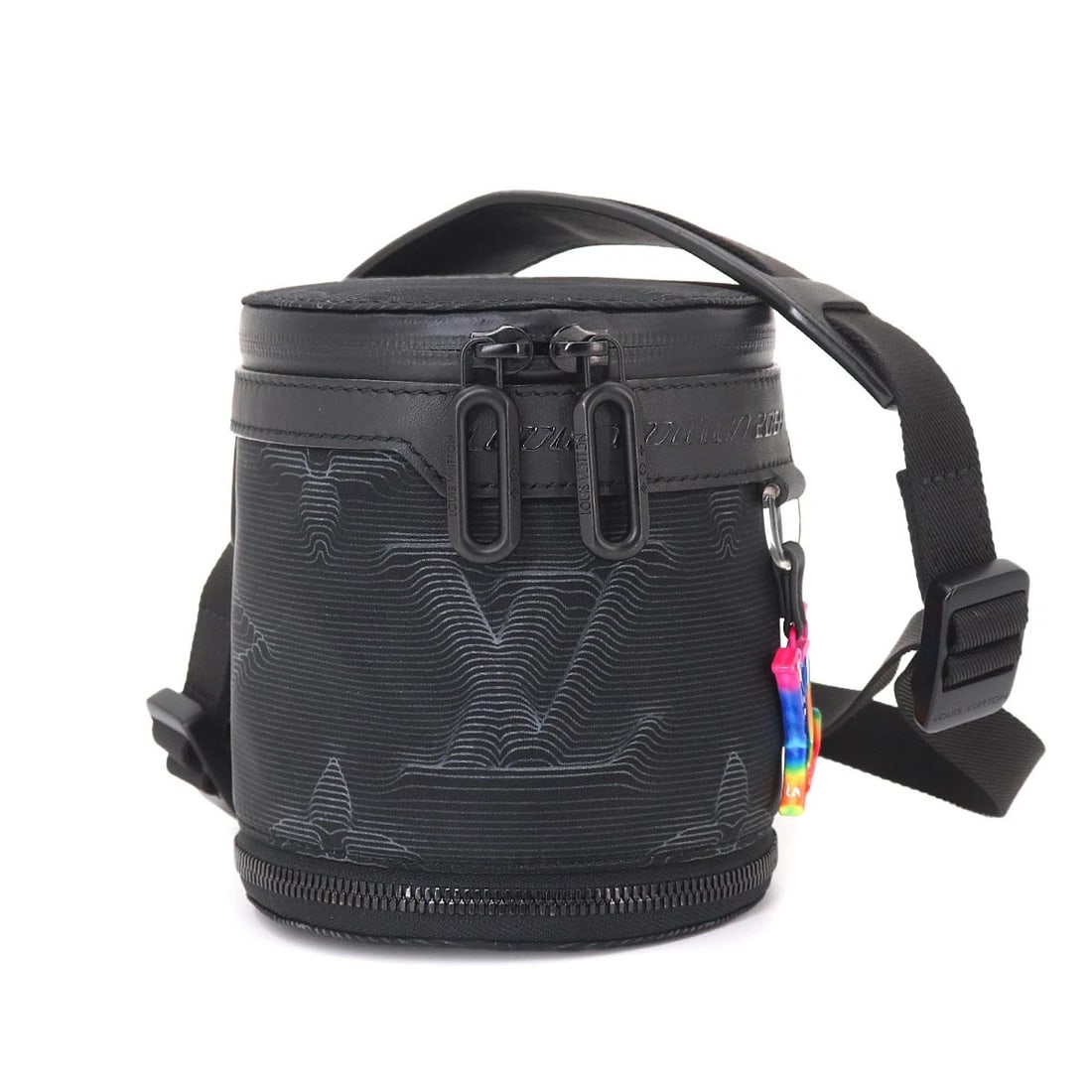 LOUIS VUITTON EXPANDABLE POLOCHON SHOULDER BAG: LOUIS VUITTON Expandable Polochon Shoulder Bag Brand: LOUIS VUITTON Type/Style: Shoulder Bag Material: Nylon , Leather Color: Black , Gray Size: W 4.92 inch, H 5.51 inch, D 4.92 inch Accessories: