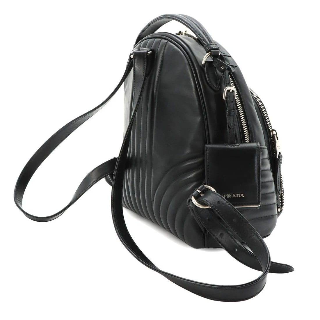PRADA DIAGRAM BACKPACK LEATHER BLACK LOGOS - 3