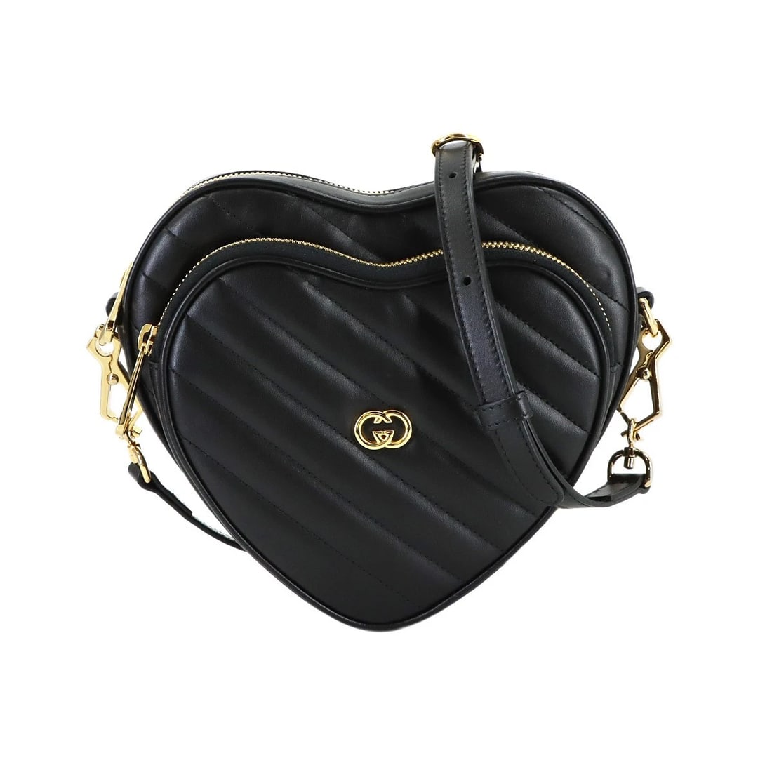 GUCCI INTERLOCKING G HEART SHOULDER BAG LEATHER BLACK: GUCCI Interlocking G Heart Shoulder Bag Leather Black Brand: GUCCI Type/Style: Shoulder Bag Material: Leather Color: Black Size: W 8.07 inch, H 7.28 inch, D 1.57 inch Accessories: None Accessories