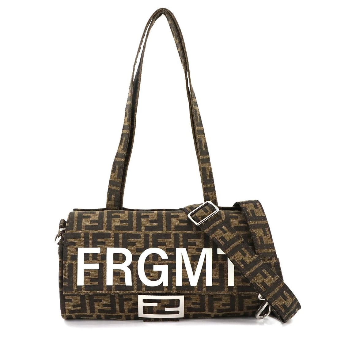 FENDI FRAGMENT ZUCCA BAGUETTE FOLDABLE 2WAY TOTE BAG CANVAS: FENDI Fragment Zucca Baguette Foldable 2way Tote Bag Canvas Brand: Fendi Type/Style: Tote Bag / Shoulder Bag Material: Canvas Color: Brown , Black Size: W 10.43 inch, H 11.81 inch, D 3.94 inch Acc