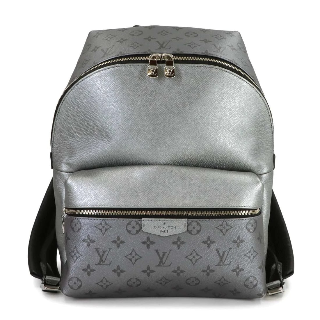 LOUIS VUITTON TAIGARAMA DISCOVERY BACKPACK LEATHER: LOUIS VUITTON Taigarama Discovery Backpack Leather Brand: LOUIS VUITTON Type/Style: Backpack Material: Taiga Leather , Monogram Eclipse Canvas Color: Silver Size: W 11.42 inch, H 14.96 inch, D 6.30 in