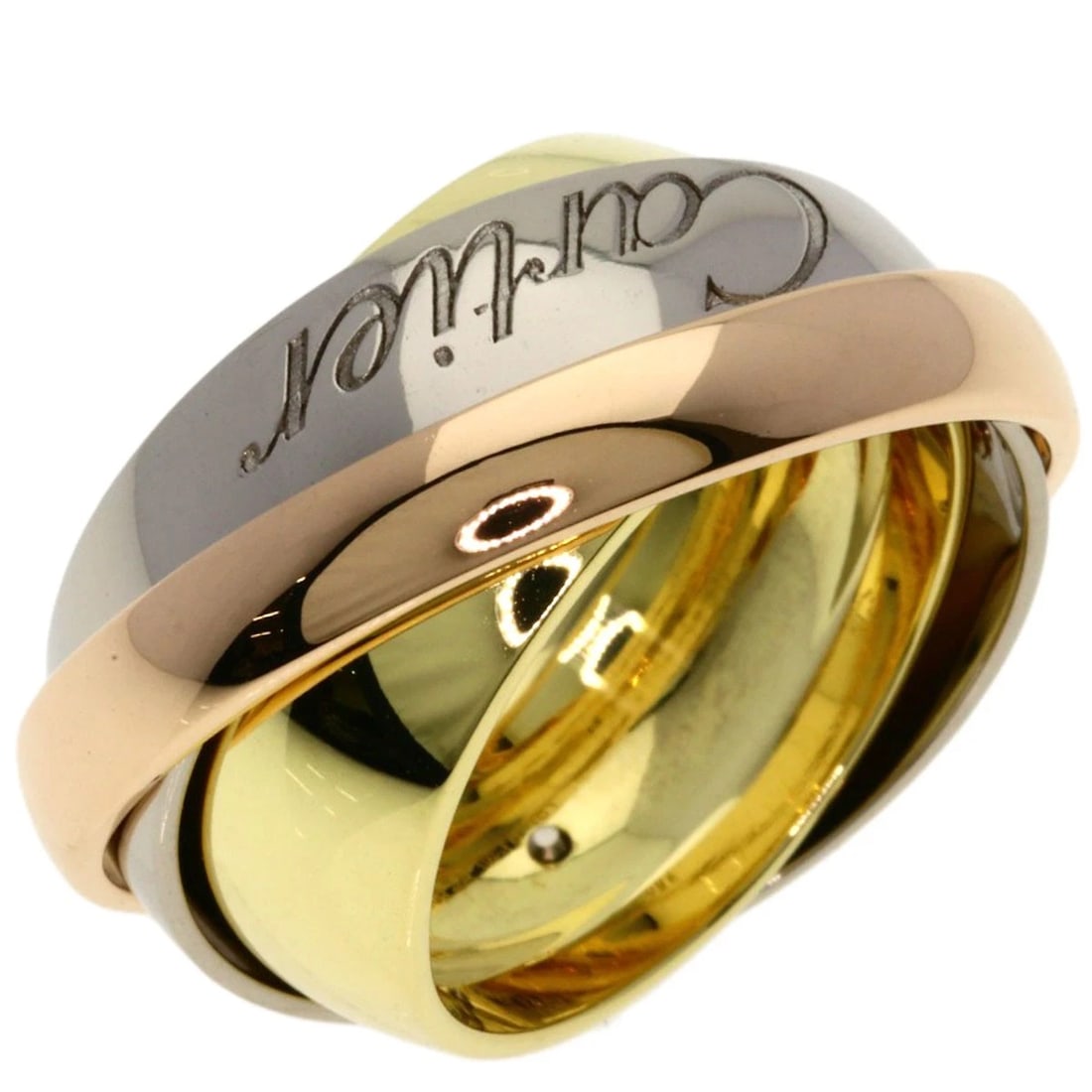 CARTIER TRINITY MUST ESSENCE RING K18 YELLOW GOLD K18 WHITE GOLD: CARTIER Trinity Must Essence Ring K18 Yellow Gold K18 White Gold Brand: CARTIER Type/Style: Ring Material: K18 Yellow Gold, Color: Gold Size: 5.75 (US) Accessories: None Accessories Notice: When
