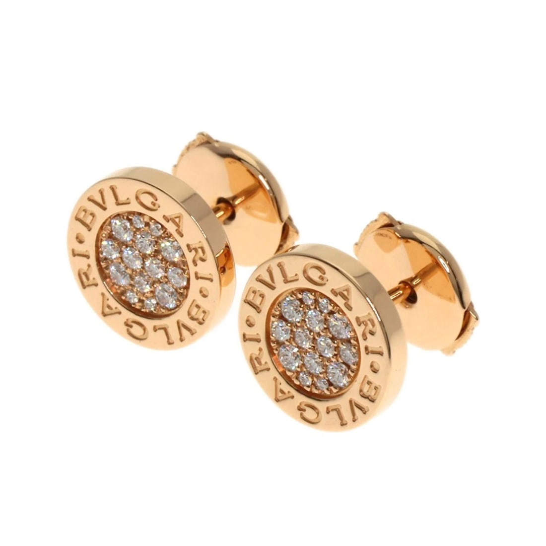 BVLGARI PAVE DIAMOND EARRING: BVLGARI Pave Diamond earring Brand: BVLGARI Type/Style: earring Material: K18 Pink Gold, Main Stone/Creation Natural Color: Gold Size: Top Size:0.4inch/9.7x9.7x1.7mm Accessories: None Acce