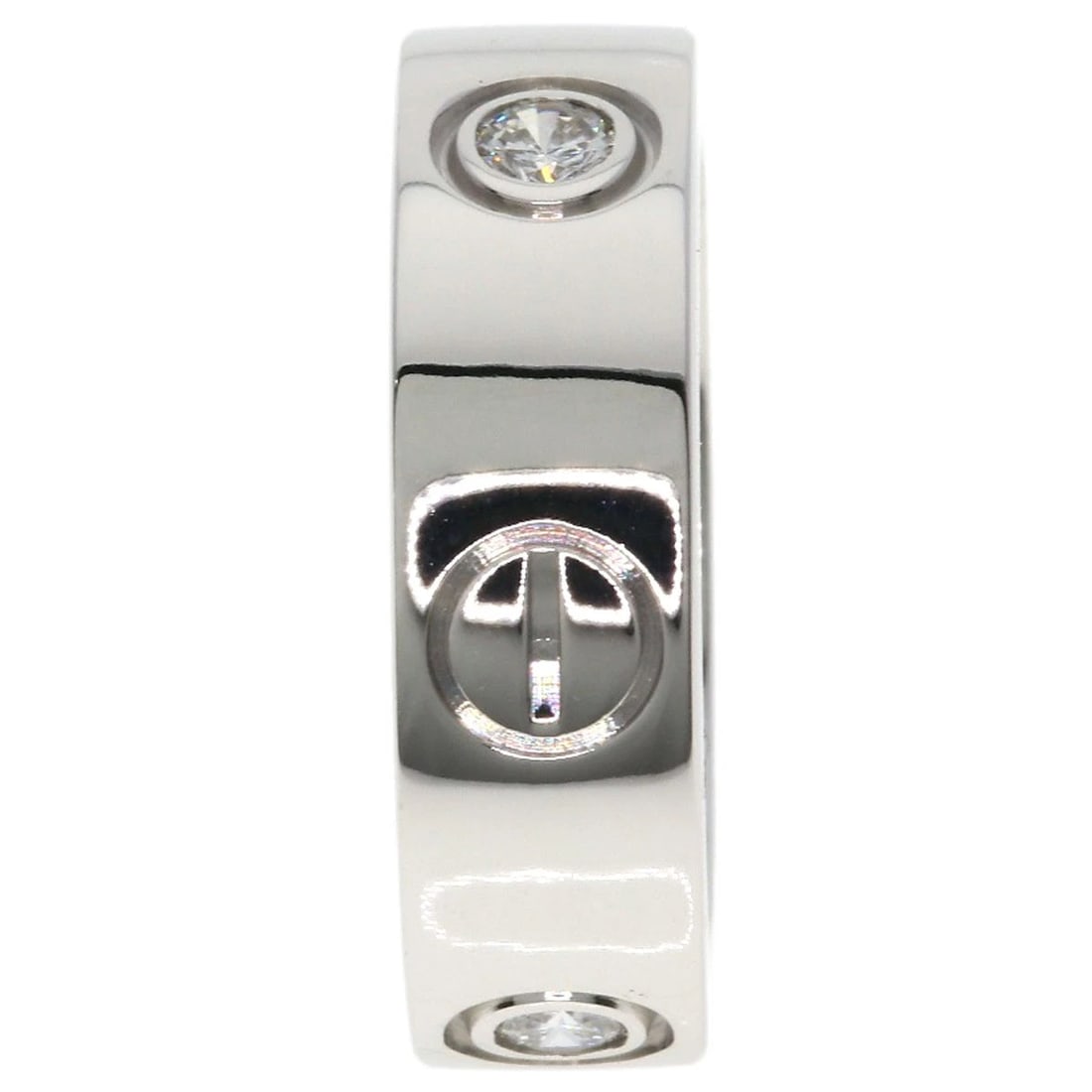 CARTIER LOVE RING HALF DIAMOND RING K18 WHITE GOLD: CARTIER love ring half Diamond Ring K18 White Gold Brand: CARTIER Type/Style: Ring Material: K18 White Gold, Main Stone/Creation Natural Color: Silver Size: 4.25 (US) Accessories: None Accessories