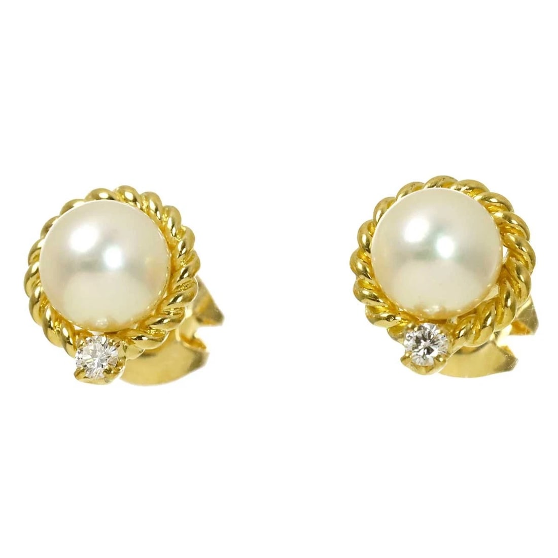 MIKIMOTO AKOYA PEARL DIAMOND EARRINGS PIERCED 18K YG 750 (1 of 3)