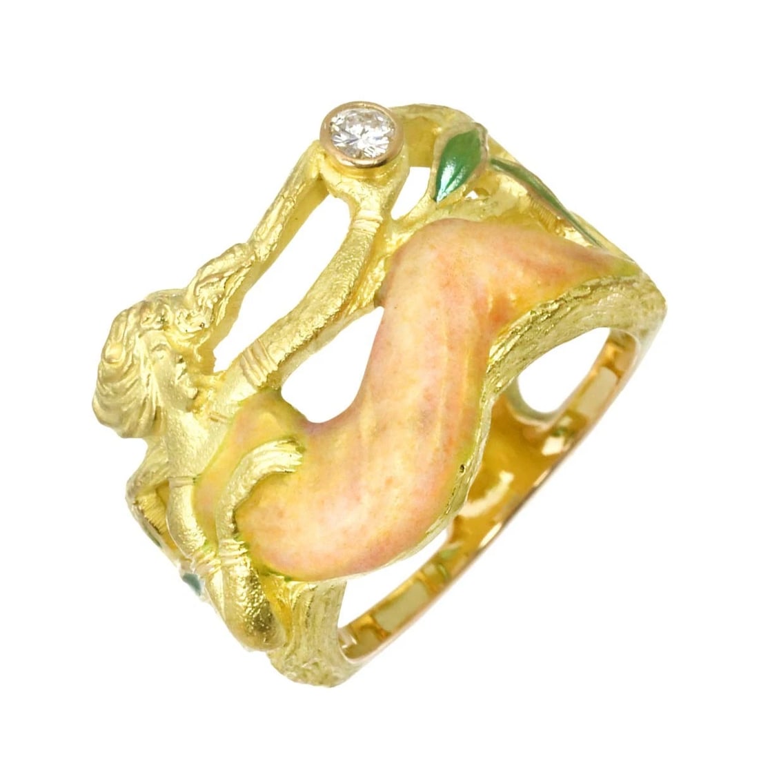 MASRIERA DIAMOND ENAMEL RING 18K YG 750: MASRIERA Diamond Enamel Ring 18K YG 750 Brand: MASRIERA Type/Style: Ring Material: 750 Yellow Gold, Main Stone/Creation Natural Color: Gold Size: 5.25 (US) Accessories: None Accessories Notice: When