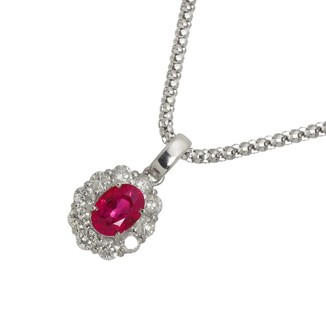 RUBY DIAMONDNECKLACE PLATINUM 18K WG 750: Ruby DiamondNecklace Platinum 18K WG 750 Brand: Unbranded Type/Style: Necklace Material: 750White Gold, Main Stone/Creation Natural Color: White Gold Size: nternal circumference of the chain:15.7inch