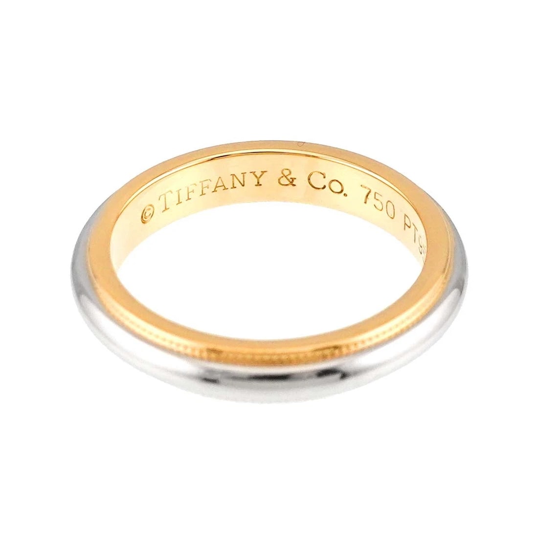 TIFFANY CO. MILGRAIN BAND RING 18K 750 YG PLATINUM: TIFFANY Co. Milgrain Band Ring 18K 750 YG Platinum Brand: TIFFANY Co. Type/Style: Ring Material: 750Yellow Gold, Color: Gold Size: 4.75-5 (US) Accessories: None Accessories Notice: When purchasing
