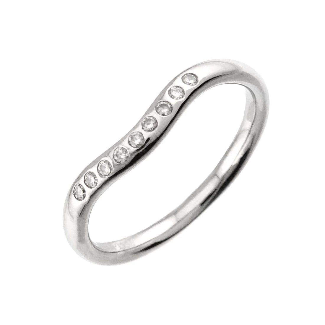 TIFFANY CO. CURVED BAND DIAMOND RING PLATINUM: TIFFANY Co. Curved Band Diamond Ring Platinum Brand: TIFFANY Co. Type/Style: Ring Material: Platinum, Main Stone/Creation Natural Color: Platinum Size: 5.25-5.5 (US) Accessories: None Acce