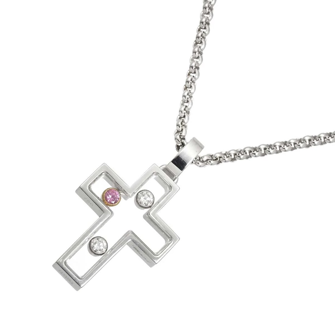 CHOPARD HAPPY DIAMOND SAPPHIRE CROSS NECKLACE: Chopard Happy Diamond Sapphire Cross Necklace Brand: Chopard Type/Style: Necklace Material: 750White Gold, Main Stone/Creation Natural Color: White Gold Size: internal circumference of the