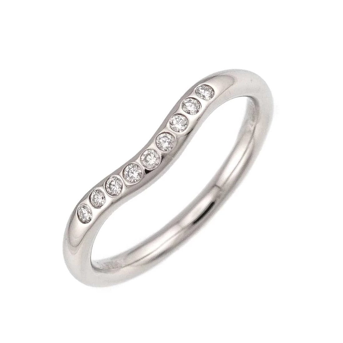 TIFFANY CO. CURVED BAND DIAMOND RING PLATINUM: TIFFANY Co. Curved Band Diamond Ring Platinum Brand: TIFFANY Co. Type/Style: Ring Material: Platinum, Main Stone/Creation Natural Color: Platinum Size: 4.5 (US) Accessories: None Accessori