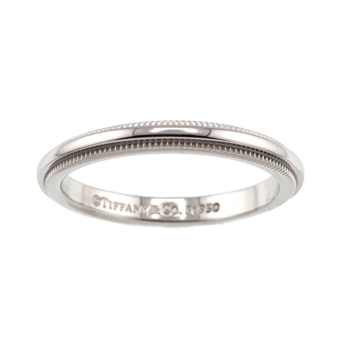TIFFANY CO. MILGRAIN BAND RING PLATINUM: TIFFANY Co. Milgrain Band Ring Platinum Brand: TIFFANY Co. Type/Style: Ring Material: Platinum, Color: Platinum Size: 4-4.5 (US) Accessories: None Accessories Notice: When purchasing pre-owned goods,