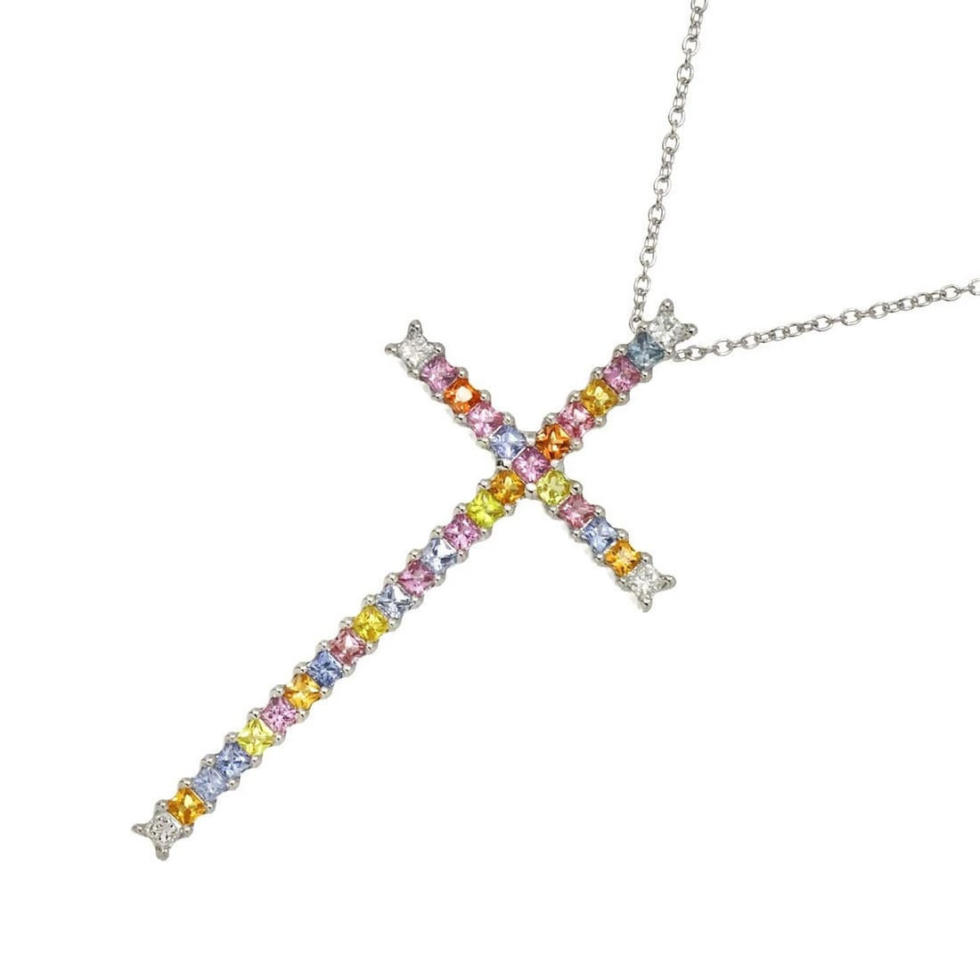 PONTE VECCHIO SAPPHIRE DIAMOND CROSS NECKLACE: Ponte Vecchio Sapphire Diamond Cross Necklace Brand: Ponte Vecchio Type/Style: Necklace Material: 750White Gold, Main Stone/Creation Sapphire Color: White Gold Size: internal circumference of the