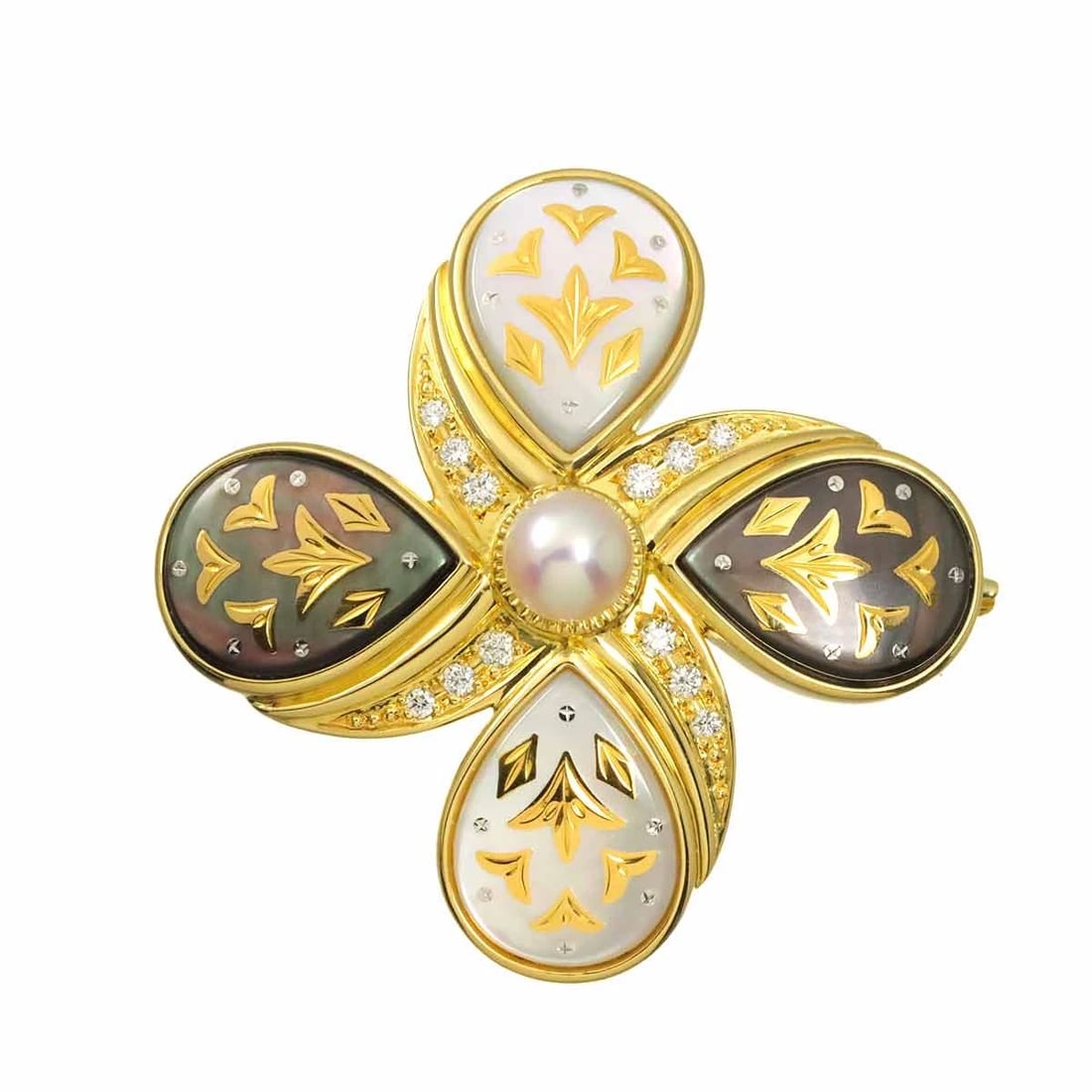 MIKIMOTO PIQUE AKOYA PEARL DIAMOND BROOCH 18K YG 750 (1 of 5)