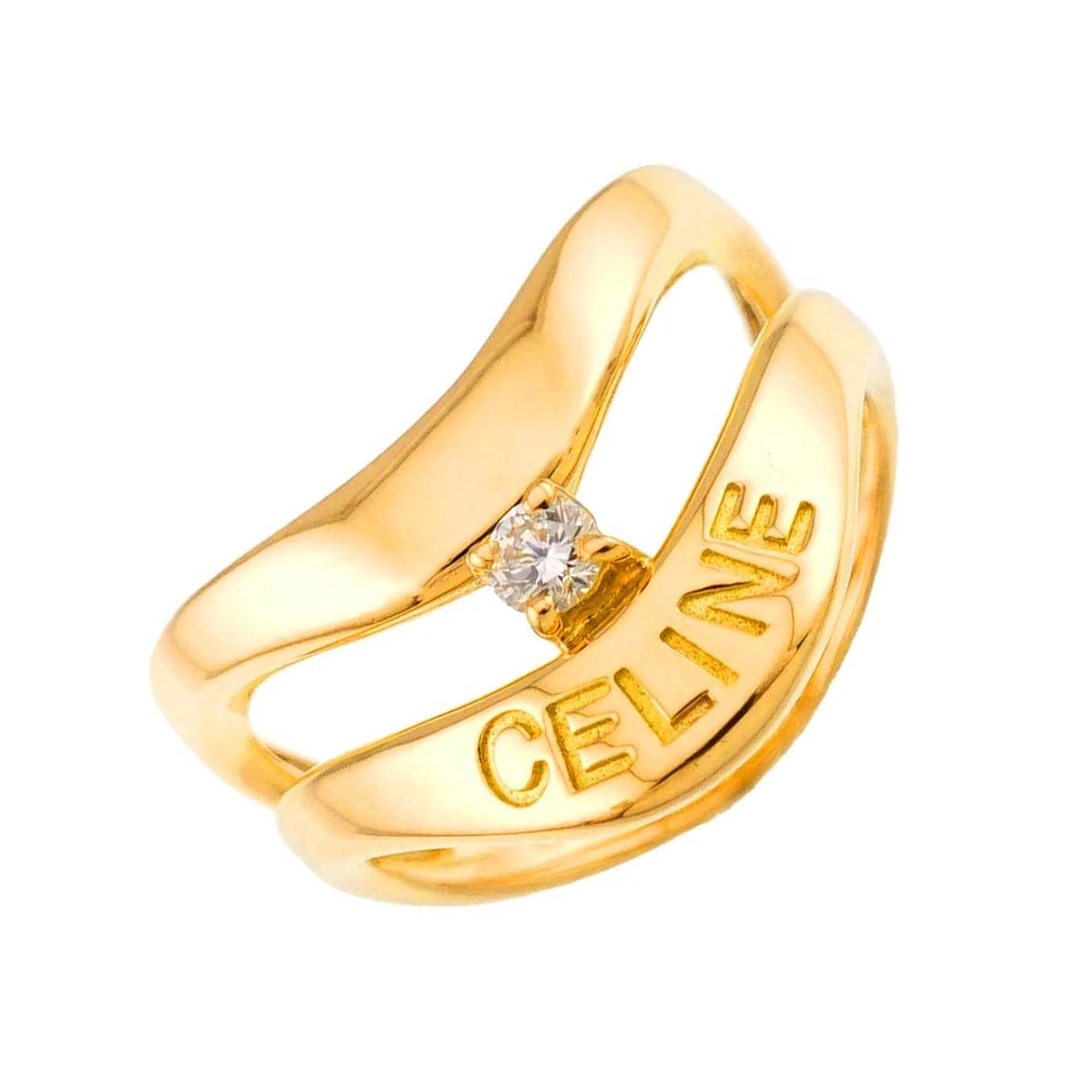 CELINE DIAMOND RING 18K YG 750: CELINE Diamond Ring 18K YG 750 Brand: CELINE Type/Style: Ring Material: 750Yellow Gold, Main Stone/Creation Natural Color: Yellow Gold Size: 6 (US) Accessories: None Accessories Notice: When