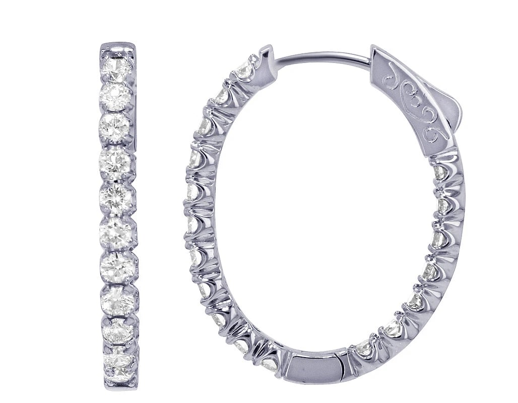 INSIDE-OUT DIAMOND HOOP EARRINGS 14K WHITE GOLD: Inside-Out Diamond Hoop Earrings 14K White Gold Brand: none Type/Style: Earring Material: 14K , White Gold, Main Stone/Creation White Color: Natural Size: Dimension 2.3MM 1" Accessories: None