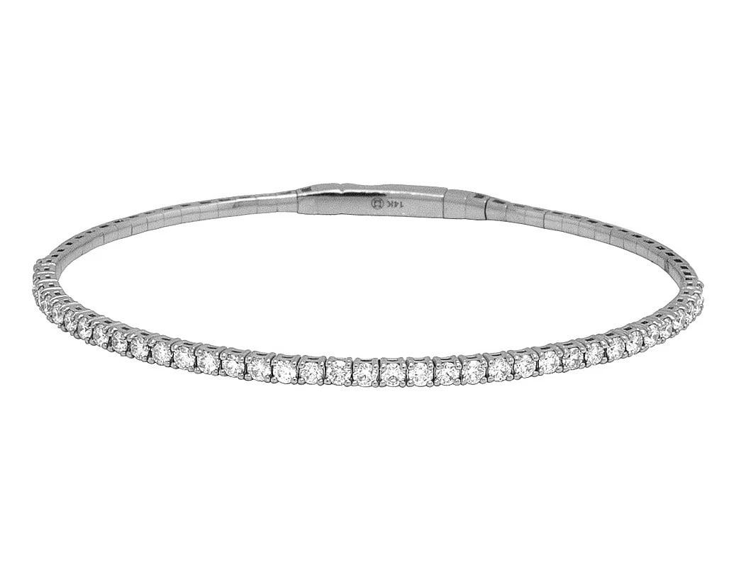 ONE ROW DIAMOND BANGLE BRACELET: One Row Diamond Bangle Bracelet Brand: none Type/Style: Bracelet Material: 14K , White Gold, Main Stone/Creation White Color: Natural Size: Dimension W 3MM , L 7" Accessories: None Accessories