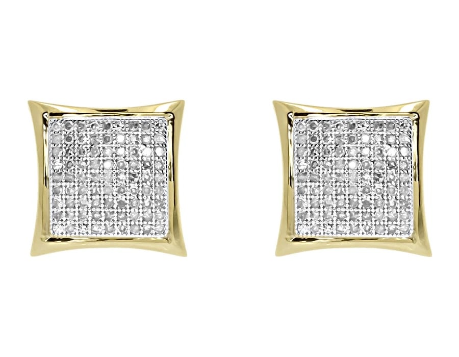 10K YELLOW GOLD MENS ROUND PAVE DIAMOND STUDS EARRINGS: 10k Yellow Gold Mens Round Pave Diamond Studs Earrings Brand: none Type/Style: Earrings Material: 10k , Yellow Gold, Main Stone/Creation Yellow Color: Natural Size: Dimension 12mm Accessories: None