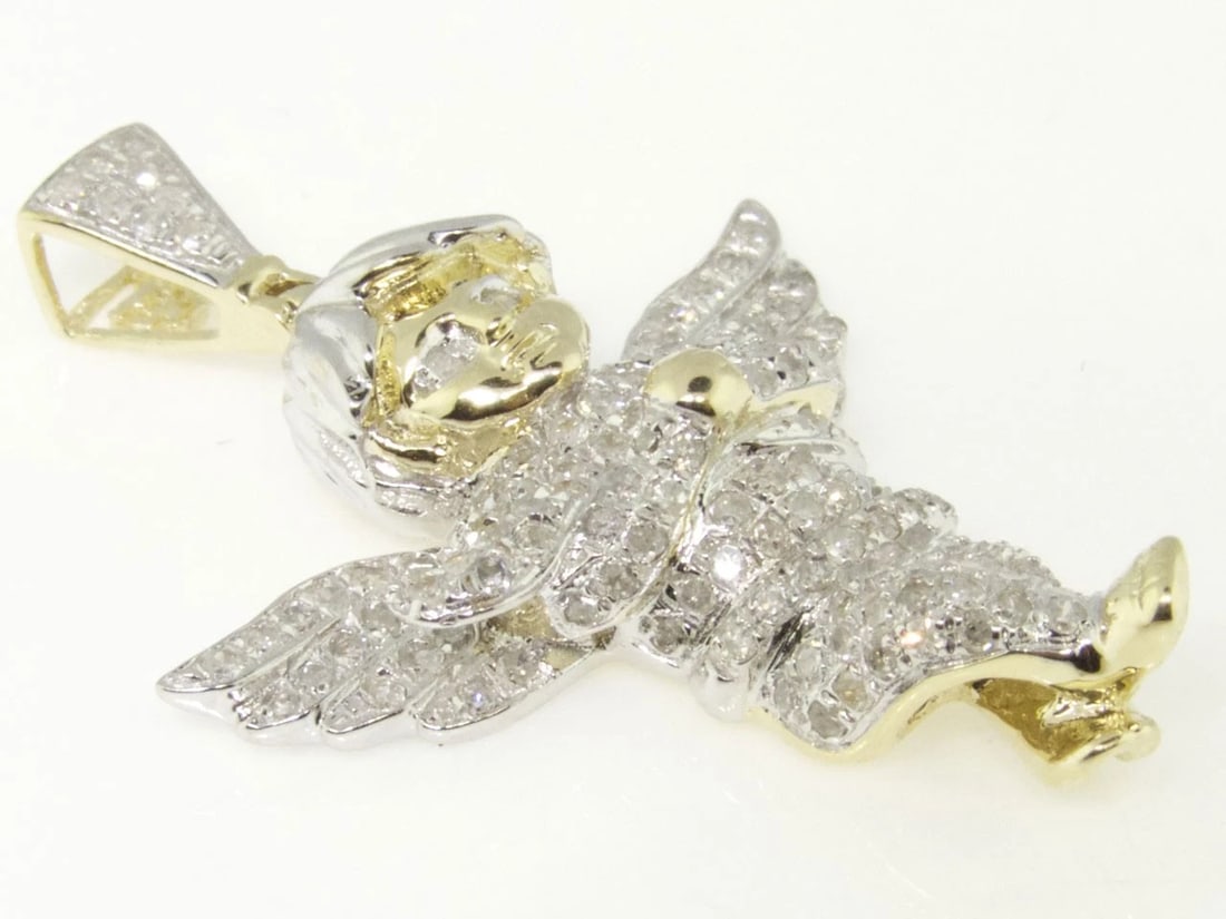 MEN 10K YELLOW GOLD MINI MICRO ANGEL DIAMOND PIECE PENDANT: Men 10K Yellow Gold Mini Micro Angel Diamond Piece Pendant Brand: none Type/Style: Pendant Material: 10K , Yellow Gold, Main Stone/Creation Yellow Color: Size: Dimension 1.30 inches Accessories: N