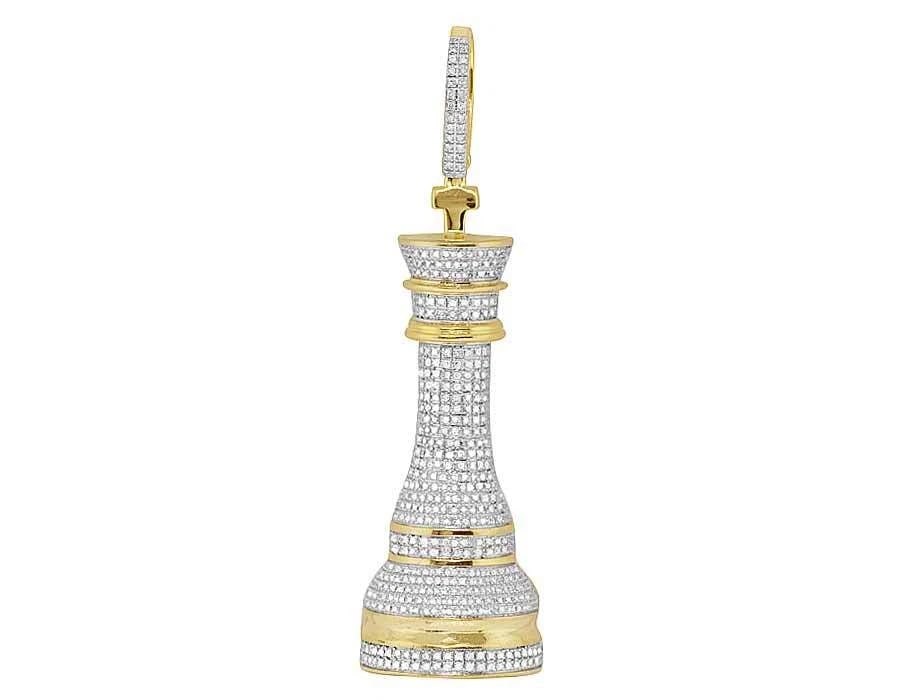 10K YELLOW GOLD CHESS "KING PIN" DIAMOND PENDANT: 10K Yellow Gold Chess "King Pin" Diamond Pendant Brand: none Type/Style: Pendant Material: 10K , Yellow Gold, Main Stone/Creation Yellow Color: Natural Size: Dimension 2.5 Inch Accessories: None <