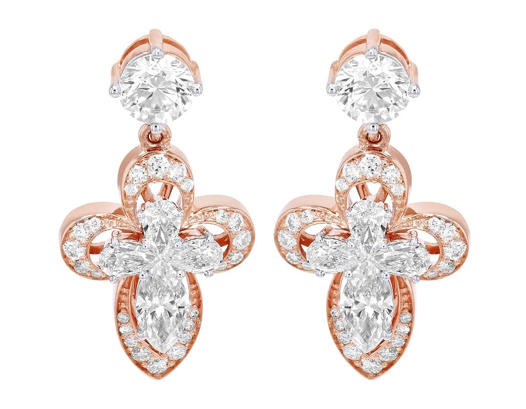 PEAR DIAMOND DROP CROSS EARRINGS: Pear Diamond Drop Cross Earrings Brand: none Type/Style: Earrings Material: 14K , Rose Gold, Main Stone/Creation Rose Gold Color: Natural Size: Dimension L 1" x W 13mm Accessories: None Ac