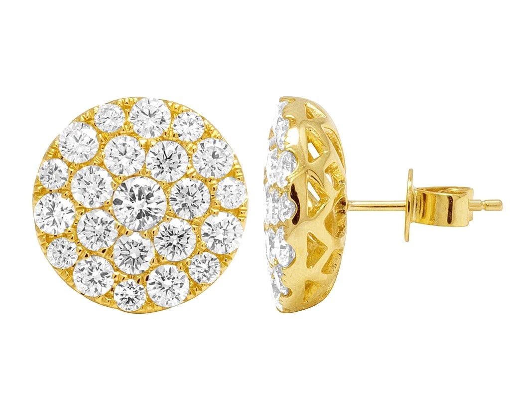 UNISEX DIAMOND ROUND PAVE CLUSTER STUD 10K YELLOW GOLD EARRING: Unisex Diamond Round Pave Cluster Stud 10K Yellow Gold Earring Brand: none Type/Style: Earrings Material: 10K , Yellow Gold, Main Stone/Creation Yellow Color: Natural Size: Dimension 12mm Accessor