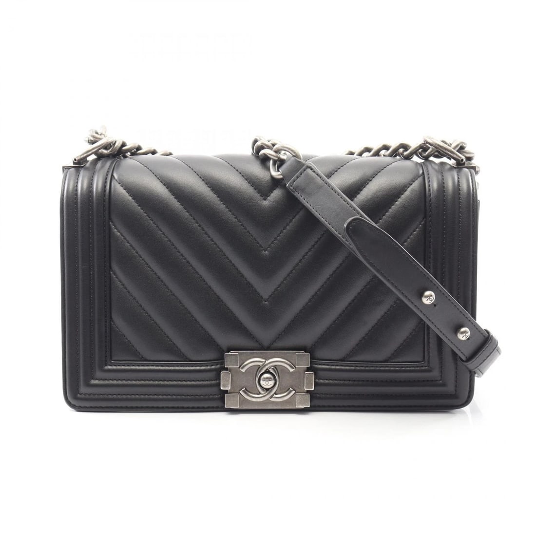 CHANEL SMALL CHEVRON V STITCH SHOULDER BAG: CHANEL Small Chevron V Stitch Shoulder Bag Brand: CHANEL Type/Style: Shoulder Bag Material: Lambskin (sheep leather) Color: Black?ish colors Size: (H:4.7" x W:7.9" x D:2.4") Accessories: None