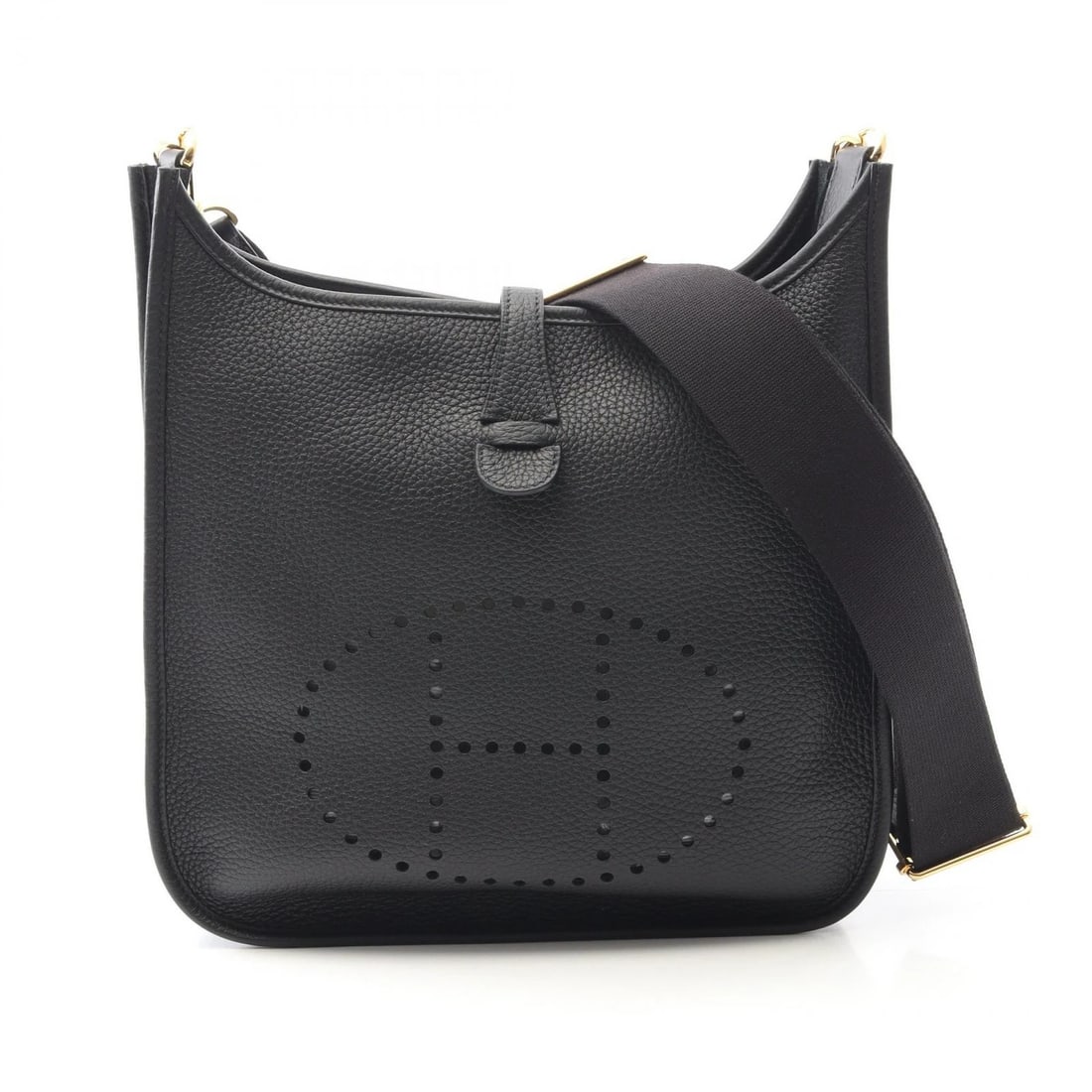 HERMES EVELYNE 3 TROYES PM SHOULDER BAG: HERMES Evelyne 3 Troyes PM Shoulder Bag Brand: HERMES Type/Style: Shoulder Bag Material: Taurillon Clemence ? leather ? Taurillon Clemence Color: Black?ish colors Size: (H:10.4" x W:11.0" x D:2.8")