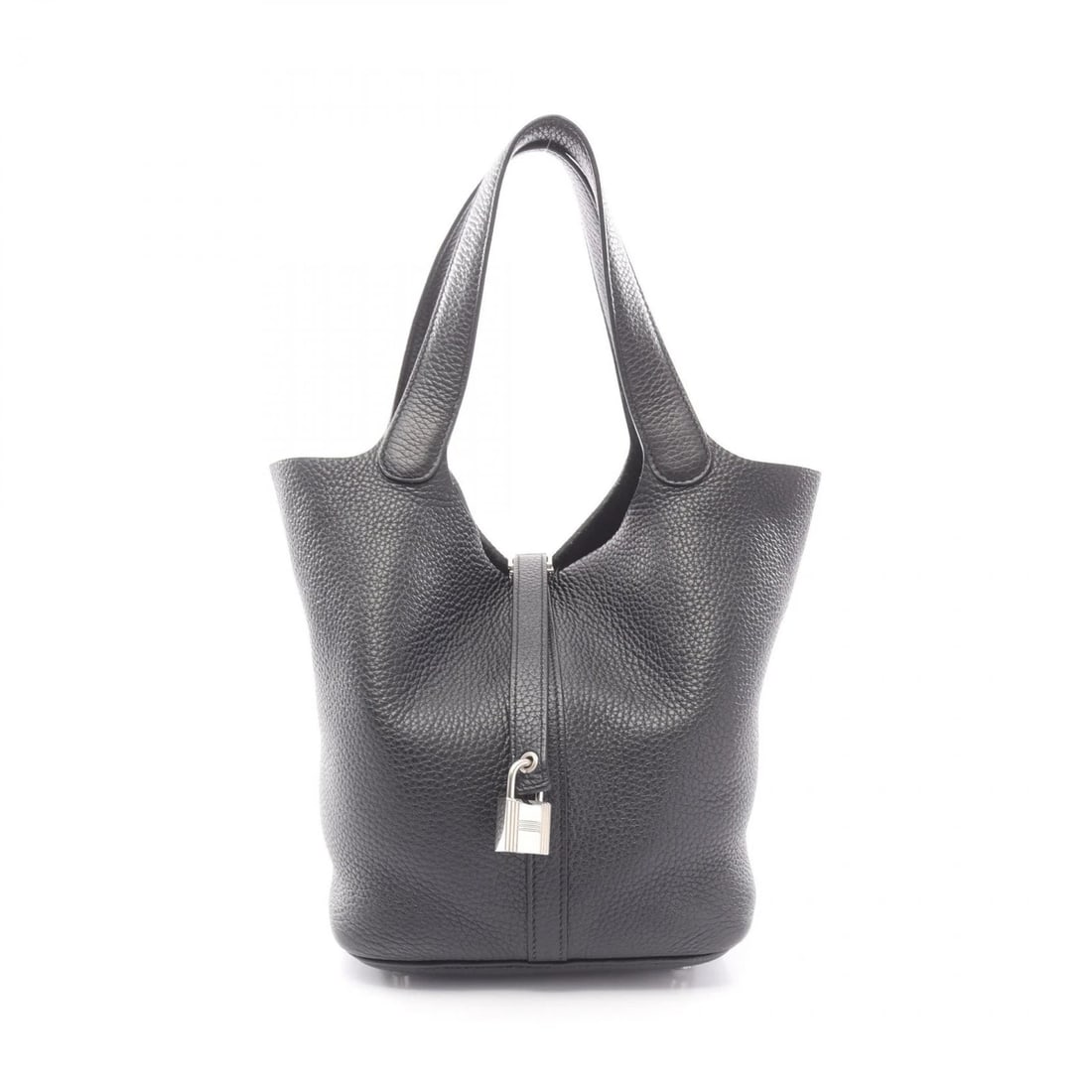 HERMES PICOTIN LOCK MM TOTE BUCKET HANDBAG: HERMES Picotin Lock MM Tote Bucket Handbag Brand: HERMES Type/Style: Handbag Material: Taurillon Clemence ? leather ? Taurillon Clemence Color: Black?ish colors Size: (H:8.3" x W:8.7" x D:6.7")