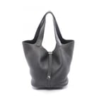 HERMES PICOTIN LOCK MM TOTE BUCKET HANDBAG: HERMES Picotin Lock MM Tote Bucket Handbag Brand: HERMES Type/Style: Handbag Material: Taurillon Clemence ? leather ? Taurillon Clemence Color: Black?ish colors Size: (H:8.3" x W:8.7" x D:6.7")