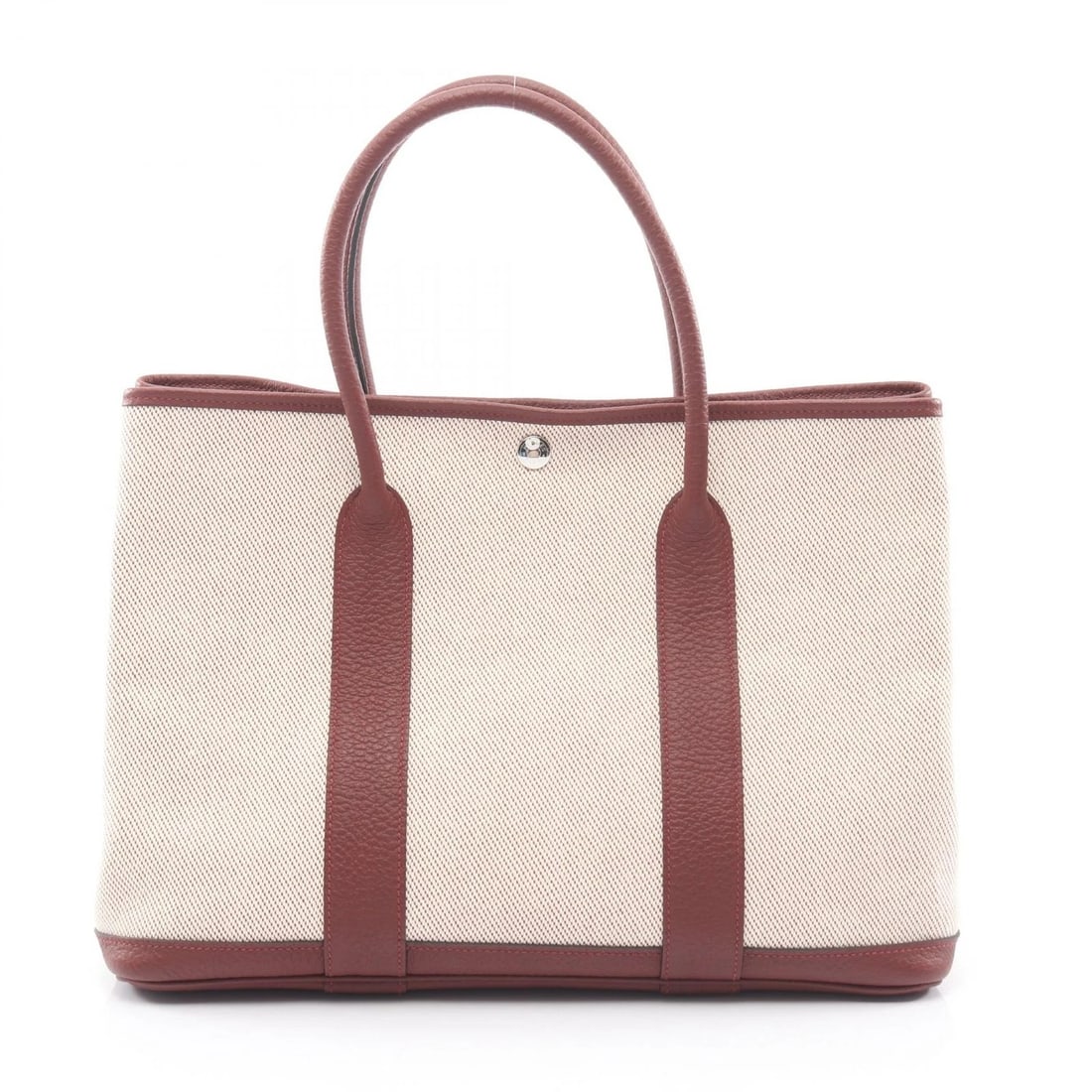 HERMES GARDEN PARTY PM TOTE HAND BAG: HERMES Garden party PM Tote hand Bag Brand: HERMES Type/Style: Tote Bag Material: Toile H ? canvas ? leather ? Toile H / Negonda leather Color: Ecru / Beige?ish colors ? Bordeaux?ish colors Size: (H:9