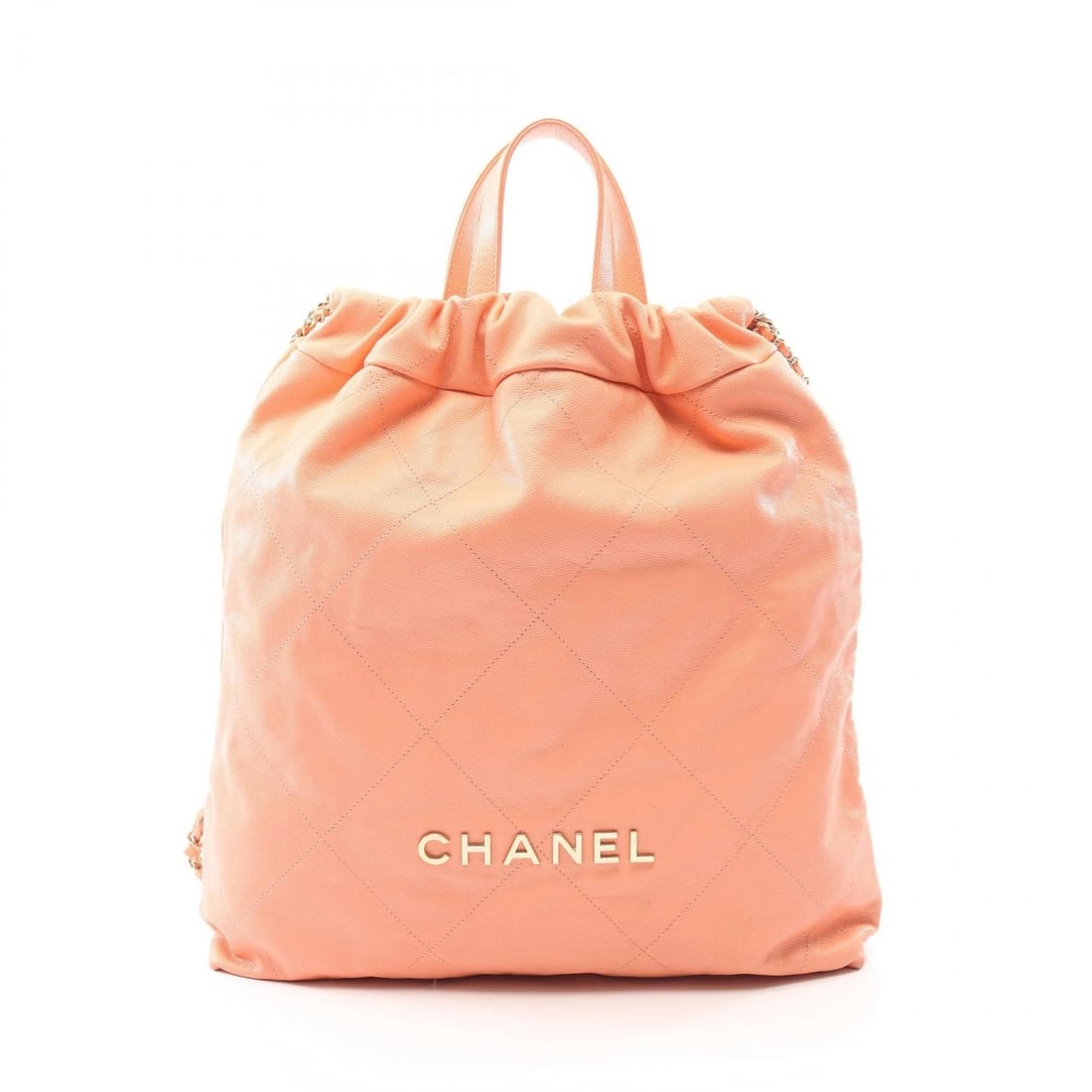 CHANEL 22 LARGE CHAIN RUCKSACK BACKPACK: CHANEL 22 Large Chain Rucksack Backpack Brand: CHANEL Type/Style: Rucksack Backpack Material: Grained Calfskin leather Color: Orange?ish colors Size: (H:15.4" x W:13.4" x D:3.1") Accessories: None