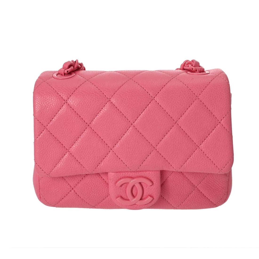 CHANEL MINI FLAP BAG MATRASSE CAVIARSKIN SHOULDER BAG: CHANEL Mini flap bag Matrasse Caviarskin Shoulder Bag Brand: CHANEL Type/Style: Shoulder Bag Material: Caviarskin Color: pink Size: H:about 5.3inch W:about 7.1inch D:about 2.2inch Accessories: Non