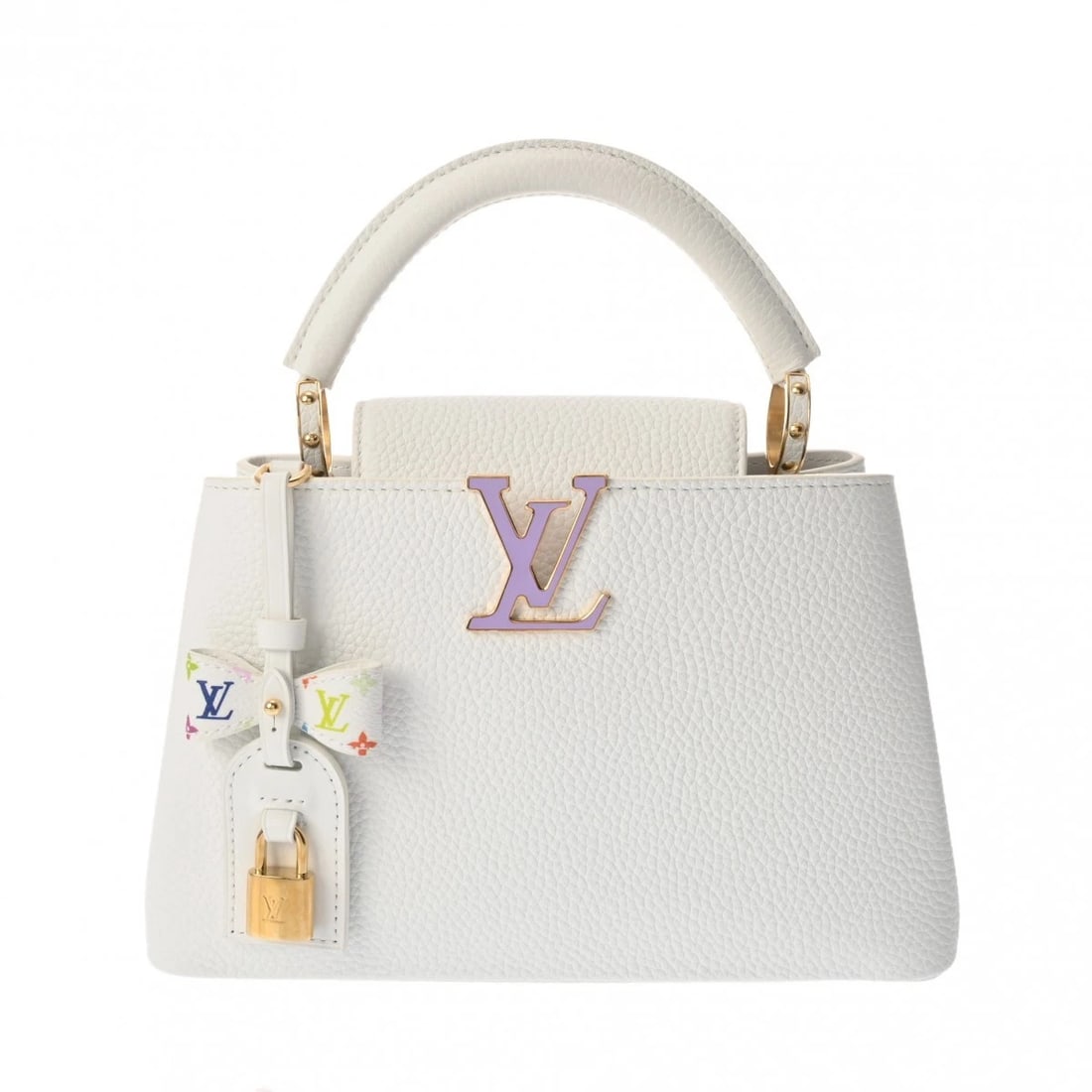LOUIS VUITTON CAPUCINES BB WHITE HANDBAG: LOUIS VUITTON Capucines BB white Handbag Brand: LOUIS VUITTON Type/Style: Handbag Material: Taurillon Leather Color: white ? Gold Metal Size: H:about 7.9inch (Center) W:about 10.4inch (Bottom) D:about