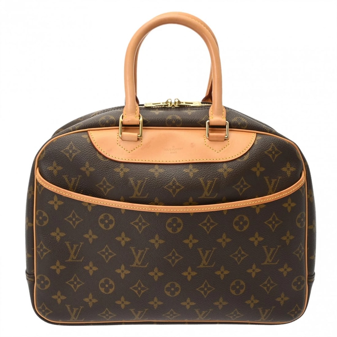 LOUIS VUITTON DEAUVILLE MONOGRAM CANVAS HANDBAG: LOUIS VUITTON Deauville Monogram canvas Handbag Brand: LOUIS VUITTON Type/Style: Handbag Material: Monogram canvas Color: Brown ? Gold Metal Size: H:about 9.8inch W:about 13.4inch (Bottom) D:about