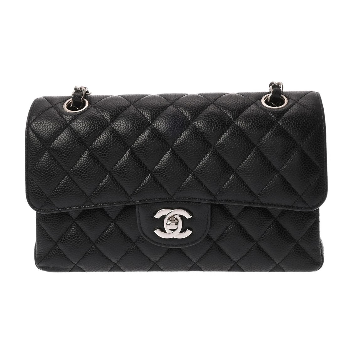 CHANEL CLASSIC SMALL HANDBAG MATRASSE CAVIARSKIN BLACK: CHANEL Classic Small Handbag Matrasse Caviarskin black Brand: CHANEL Type/Style: Shoulder Bag Material: Caviarskin Color: black ? SilverMetal Size: H:about 5.5inch W:about 9.1inch D:about 2.6inch