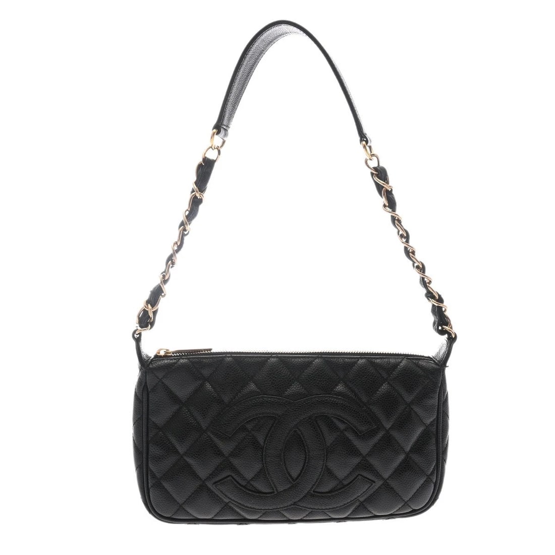 CHANEL CHAINSHOULDER MATRASSE CAVIARSKIN SHOULDER BAG: CHANEL ChainShoulder Matrasse Caviarskin Shoulder Bag Brand: CHANEL Type/Style: Shoulder Bag Material: Caviarskin Color: black ? Gold Metal Size: H:about 5.5inch W:about 9.6inch D:about 1.4inch Ac