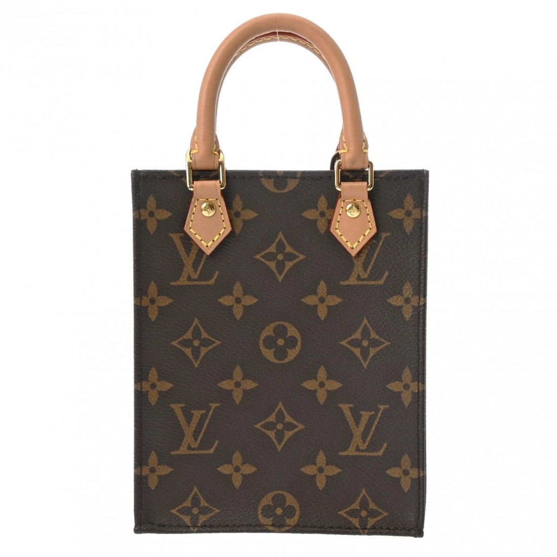 LOUIS VUITTON PETIT SAC PLAT 2WAY MONOGRAM CANVAS HANDBAG: LOUIS VUITTON Petit Sac Plat 2WAY Monogram canvas Handbag Brand: LOUIS VUITTON Type/Style: Handbag Material: Monogram canvas Color: Brown Size: H:about 6.7inch W:about 5.5inch D:about 2.2inch Acce
