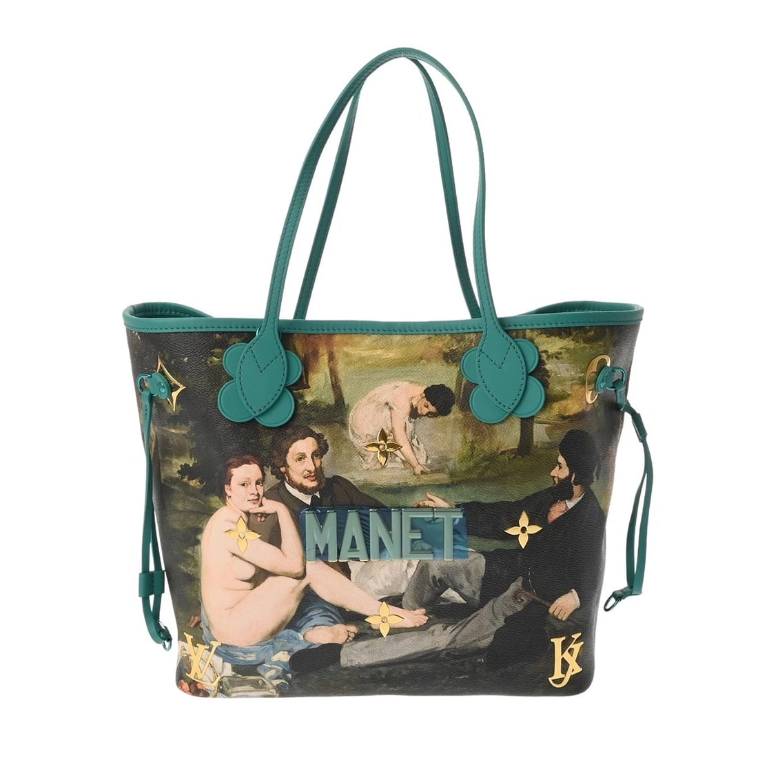 LOUIS VUITTON NEVERFULL MM MASTERS COLLECTION LEATHER: LOUIS VUITTON Neverfull MM Masters Collection leather Brand: LOUIS VUITTON Type/Style: Tote Bag Material: leather Color: Green / multicolor Size: H:about 11.0inch W:about 12.6inch (Bottom) D:about 6.3