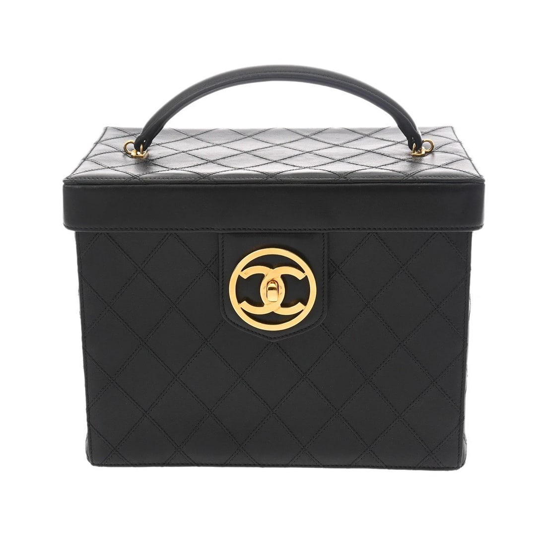 CHANEL 2WAY VANITY BAG BICOLOLE BLACK VANITY BAG: CHANEL 2WAY vanity bag Bicolole black Vanity bag Brand: CHANEL Type/Style: Vanity bag Material: Calfskin Color: black ? Gold Metal Size: H:about 7.1inch W:about 8.9inch D:about 5.5inch Accessories