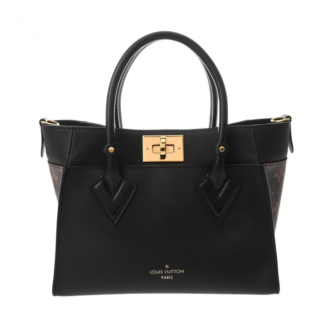 LOUIS VUITTON PM 2WAY CALF/MONOGRAM CANVAS HANDBAG: LOUIS VUITTON PM 2WAY calf/Monogram canvas Handbag Brand: LOUIS VUITTON Type/Style: Handbag Material: calf/Monogram canvas Color: Noir Size: H:about 7.7inch W:about 9.8inch D:about 4.7inch