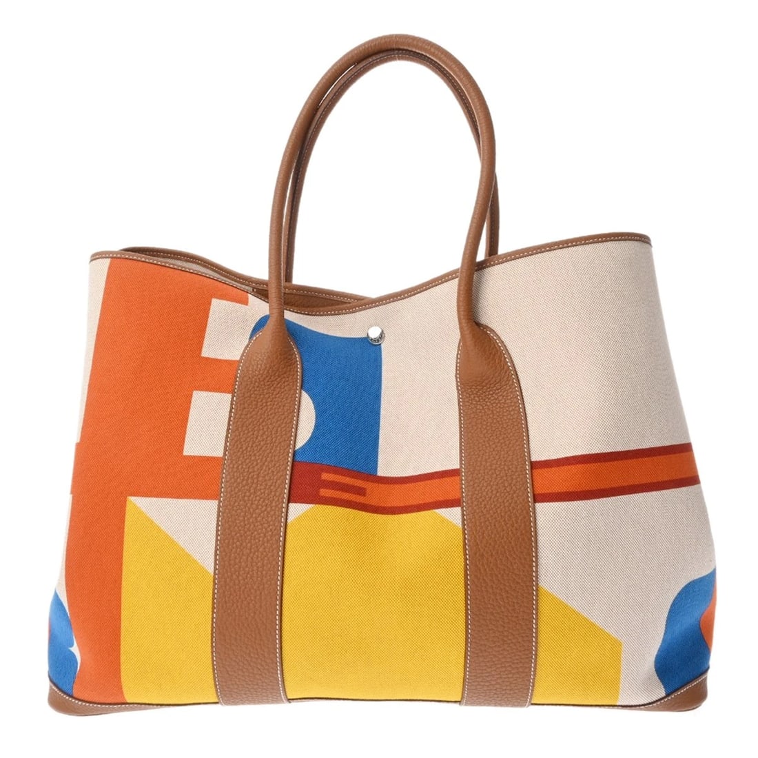 HERMES GARDEN VOYAGE CAPUCINES/ECRU/BEIGE/GOLD HANDBAG: HERMES Garden Voyage Capucines/Ecru/Beige/Gold Handbag Brand: HERMES Type/Style: Handbag Material: Toile H Plume/Negonda Color: Capucines/Ecru/Beige/Gold ? SilverMetal Size: H:about 14.4inch W:about