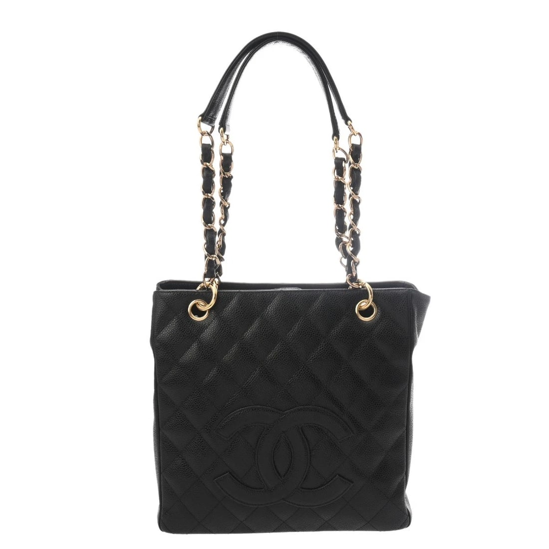 CHANEL PST MATRASSE CAVIARSKIN BLACK TOTE BAG: CHANEL PST Matrasse Caviarskin black Tote Bag Brand: CHANEL Type/Style: Tote Bag Material: Caviarskin Color: black ? Gold Metal Size: H:about 9.4inch W:about 9.8inch (maximum) D:about 3.5inch