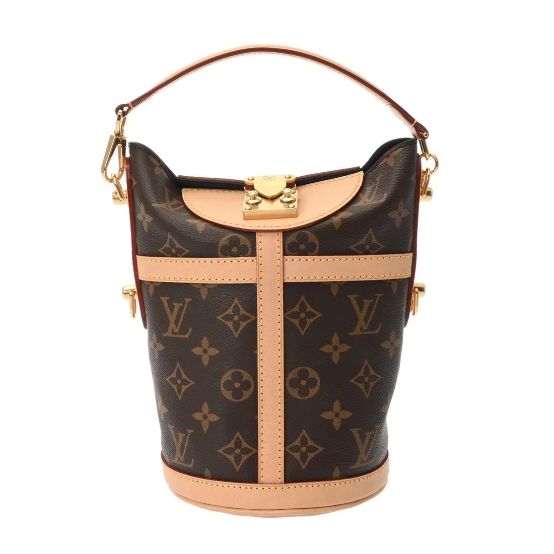 LOUIS VUITTON DUFFEL BAG MONOGRAM CANVAS 2WAY BAG: LOUIS VUITTON Duffel bag Monogram canvas 2WAY bag Brand: LOUIS VUITTON Type/Style: 2WAY bag Material: Monogram canvas Color: Brown ? Gold Metal Size: H:about 8.7inch (maximum) W:about 5.3inch Acce