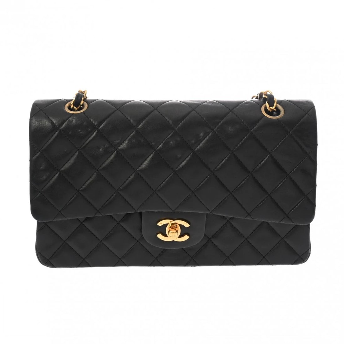 CHANEL W FLAP WCHAINSHOULDER 25 MATRASSE LAMBSKIN BLACK: CHANEL W flap WChainShoulder 25 Matrasse lambskin black Brand: CHANEL Type/Style: Shoulder Bag Material: lambskin Color: black ? Gold Metal Size: H:about 5.9inch W:about 9.8inch D:about 2.6inch